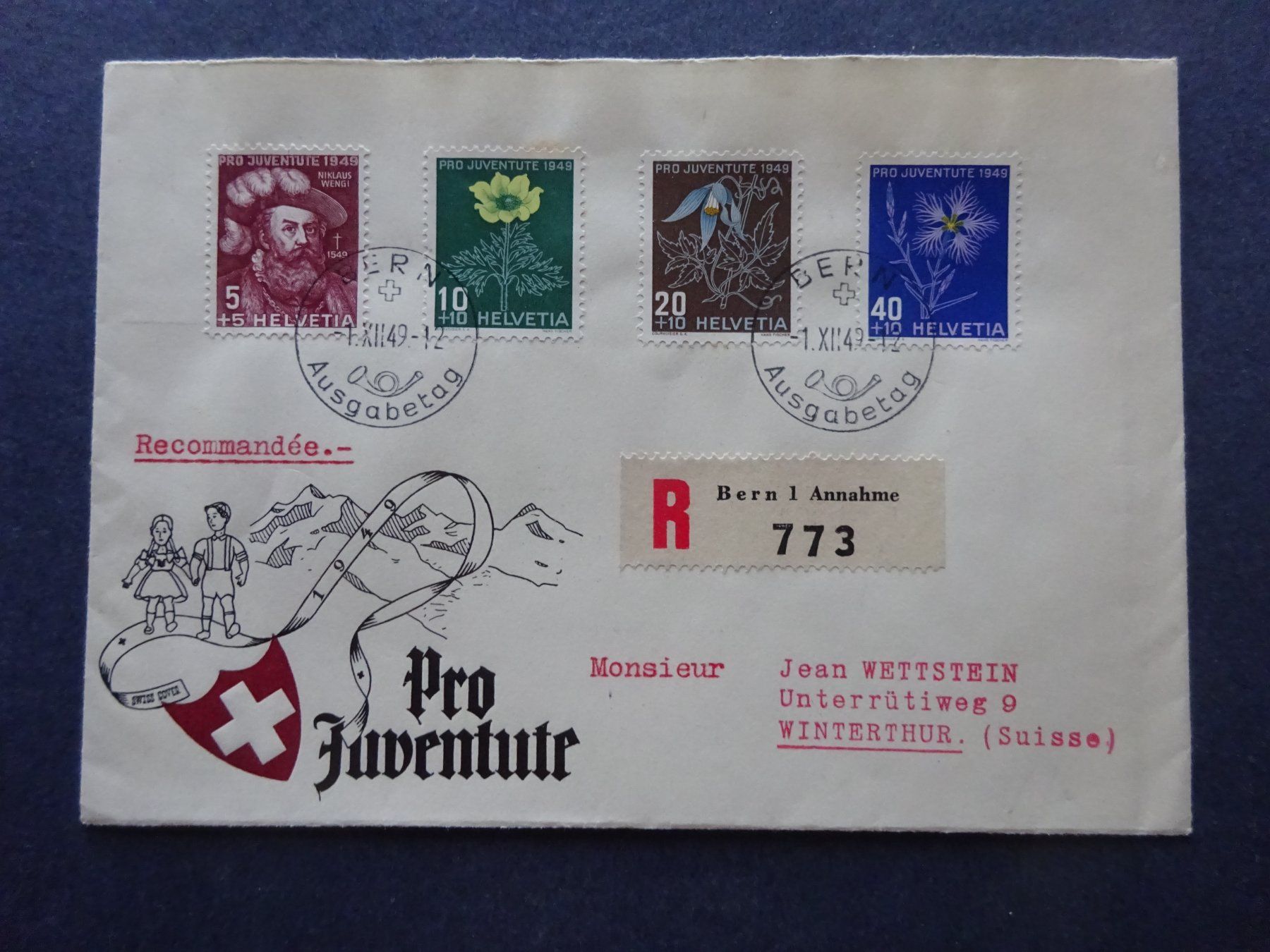 Tutti i francobolli: 1949 Pro Juventute FDC BERN Illustriert – Usato da Appenzell-Steinegg venduto da adi1975