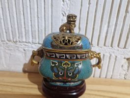 Asiatisches Cloisonné Räuchergefäss mit Fo Hund