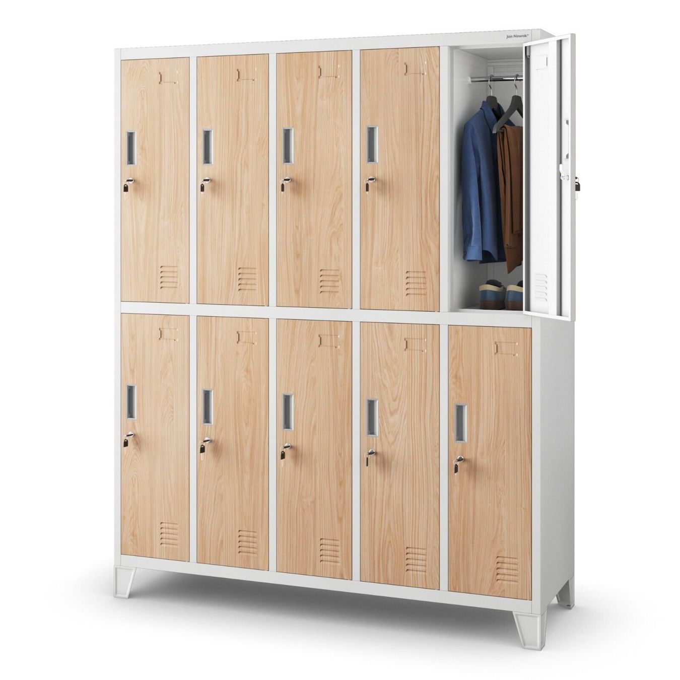 Schränke: Schliessfachschrank 10 Fächer - Weiss/Holzoptik – Neu und originalverpackt aus Wallenwil von toesstal-vertrieb