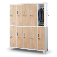 Schliessfachschrank 10 Fächer - Weiss/Holzoptik