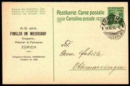 1916 Ganzsache 52 mit Privat Zudruck Finsler im Meiershof