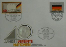 Numisbrief 40 Jahre Vereinte Nationen Feinsilbermünze 999.9