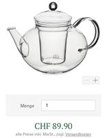 Teekanne aus Borosilikatglas 1,2 L – handgefertigt – wie neu