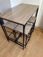 Bartisch Set mit vier Hockern Holzoptik Metall schwarz