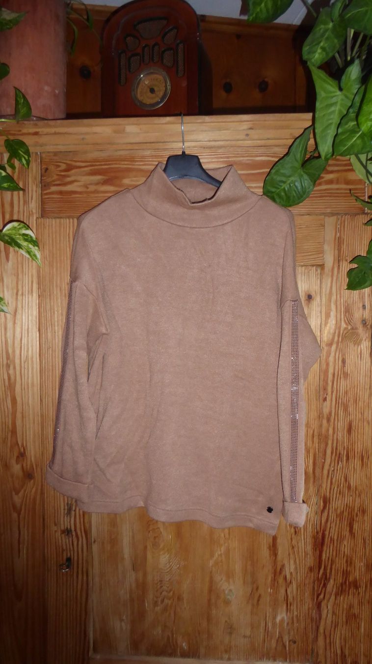 Maglioni & Felpe: Pullover mit glitzerstreifen am Arm Gr 42 Hellbraun – Usato da Sargans venduto da Benziner