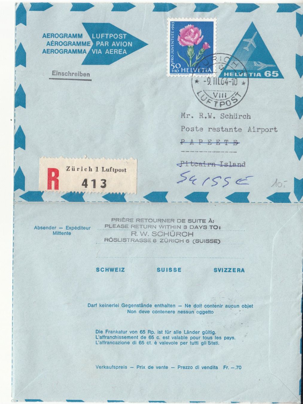 Tutti i francobolli: SLH FG 102 Aerogramm mit ET – Usato da Bürglen TG venduto da StampGraf 2