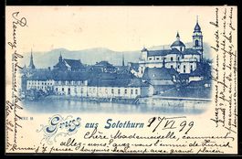 Solothurn, Panorama mit Flussufer und Ki