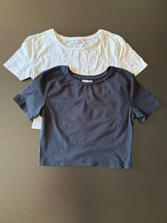Set of 2 Zara Cropped Stretch Tops – White & Black, Size S