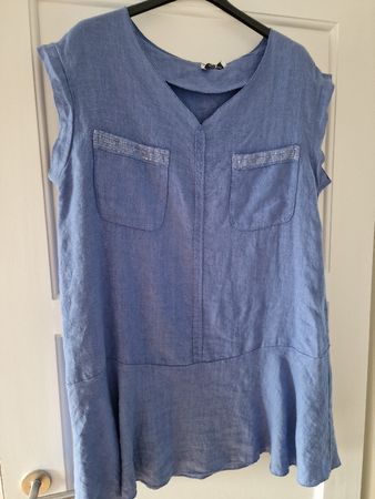 Shirt Leinen wunderschön 46 in blau mit Pailetten