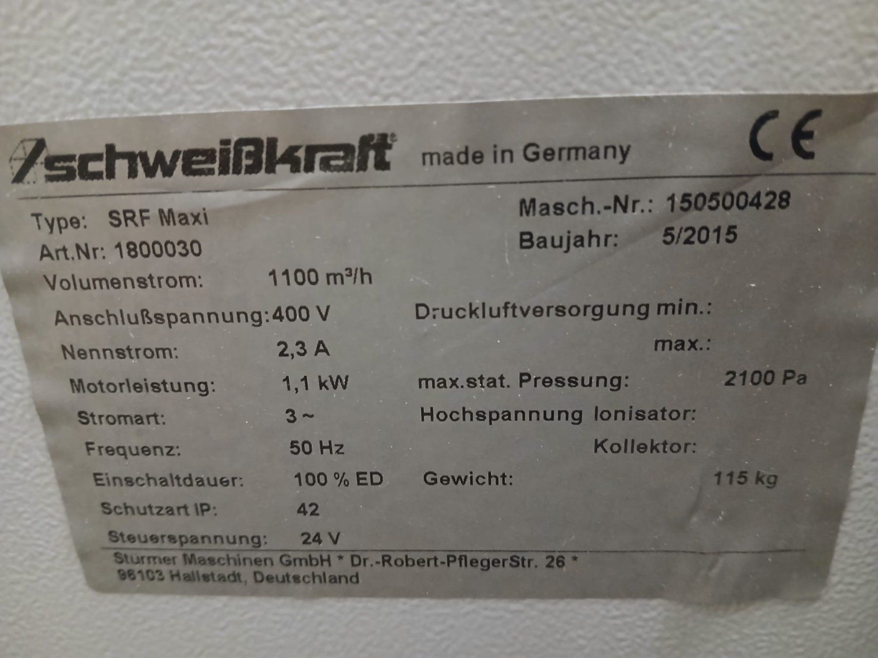 Alle Maschinen: Schweisskraft SRF Maxi Schweissrauchabsauganlage – Gebraucht aus Roggliswil von PeterMaschinen 1