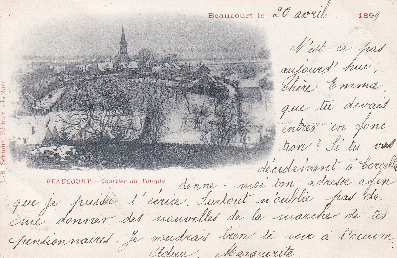 Cartoline postali: Beaucourt   JU   -   Quartier du Temple      en 1899 – Usato da Brig venduto da Valcards54