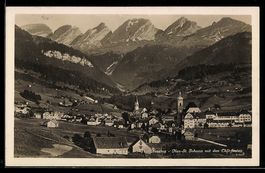 AK Nesslau-Neu St. Johann, Totalansicht mit den Churfirsten