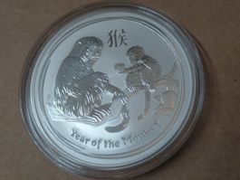 1 OZ UNZE LUNAR 2 YEAR OF THE Monkey 2016 Affe SILBER 999
