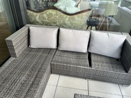 Gartensessel-Lounge aus Rattan, grau,