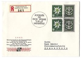 R-Brief Schweizer Spende 3.III.1945 Lausanne mit 2x W19