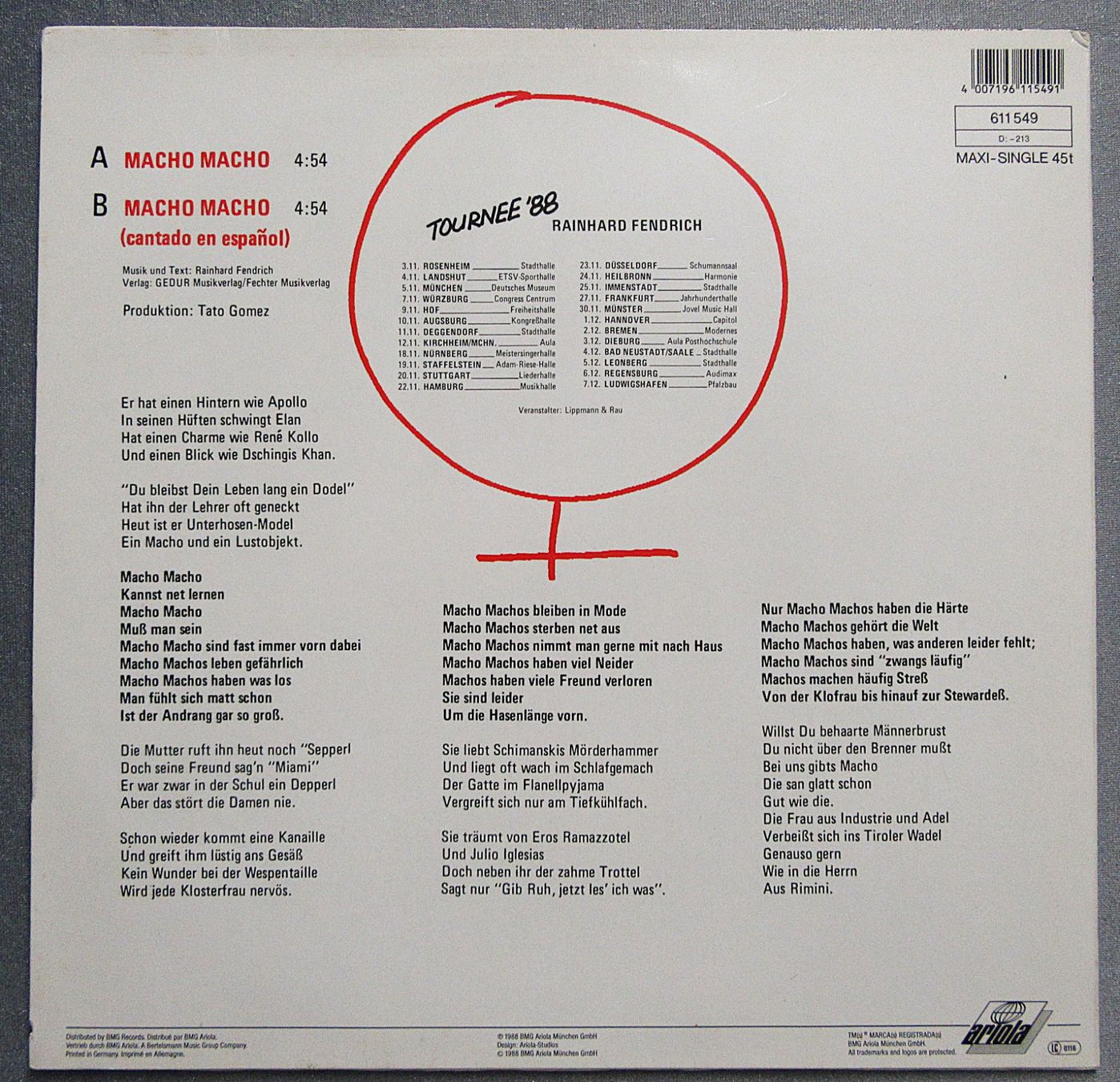 Dischi in vinile: Rainhard Fendrich - Macho Macho - Maxi-Single ab CHF 5.00 – Usato da Auenstein venduto da Padabimbim 1