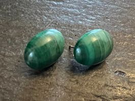 Ohrstecker ovaler Malachit, 10mm x 14mm