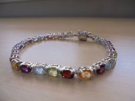 Tennis-Armband: Peridot, Granat, Topas, Citrin , 925 Silber