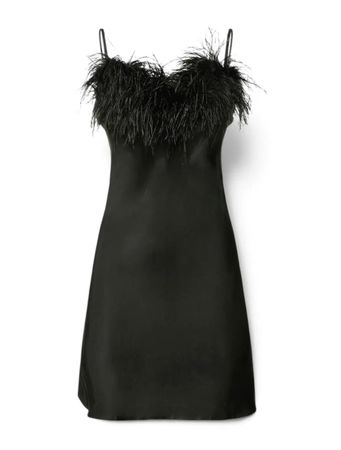 Sleeper Boheme Mini Dress with Ostrich Feathers – Black