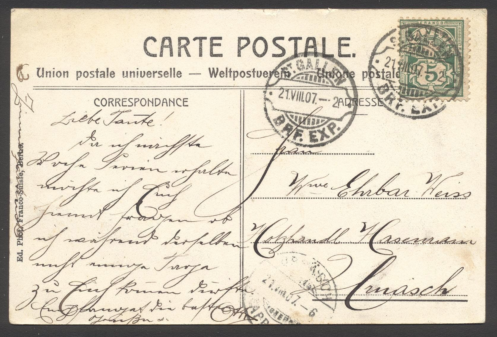 Cartoline postali: PK St. Gallen - Scheffelstein – Usato da Siebnen venduto da Fstaehli 1