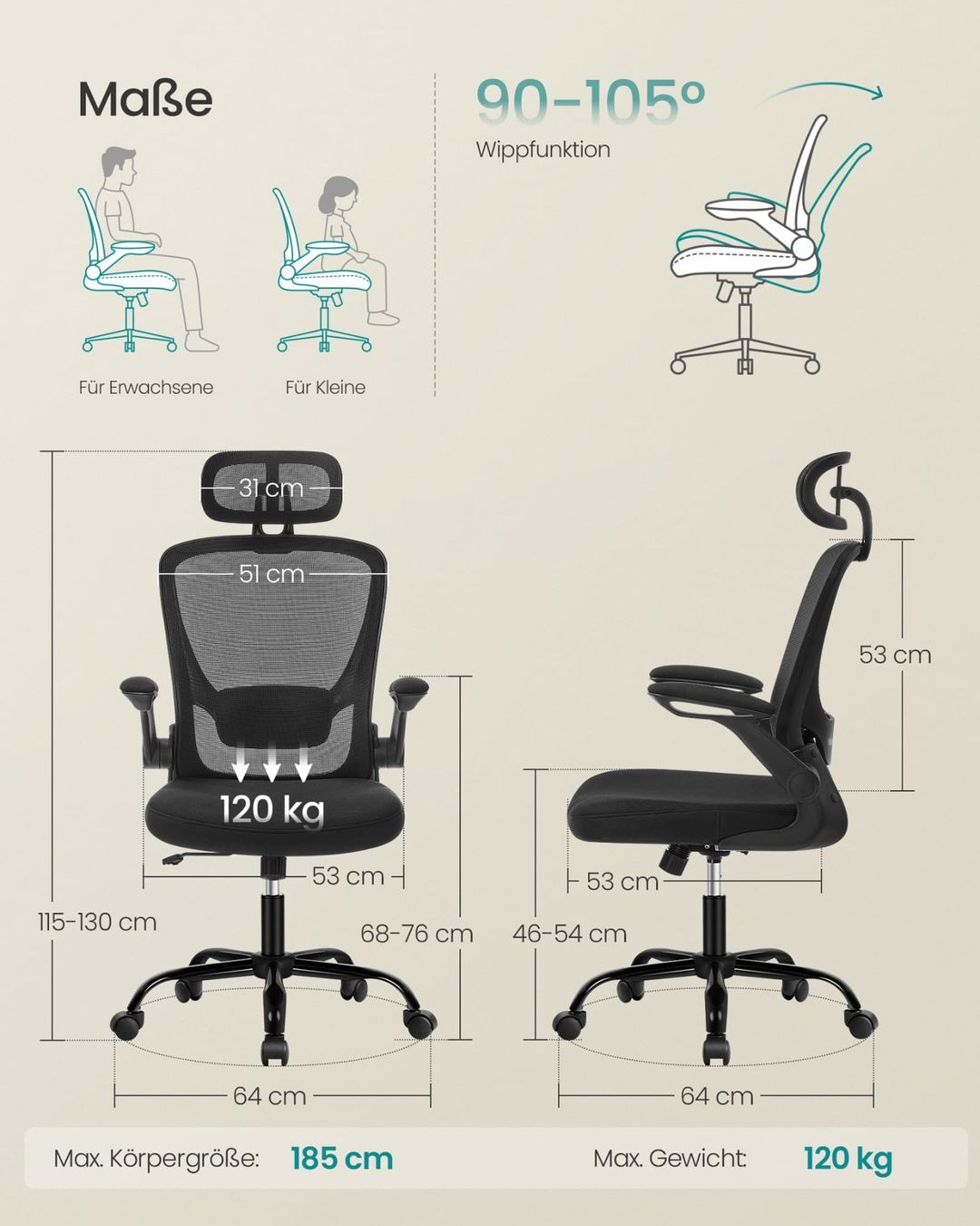 Sedie: Bürostuhl ergonomisch mit Mesh tintenschwarz – Nuovo e nell'imballaggio originale da Lachen SZ venduto da MAMORU-MOEBEL 5