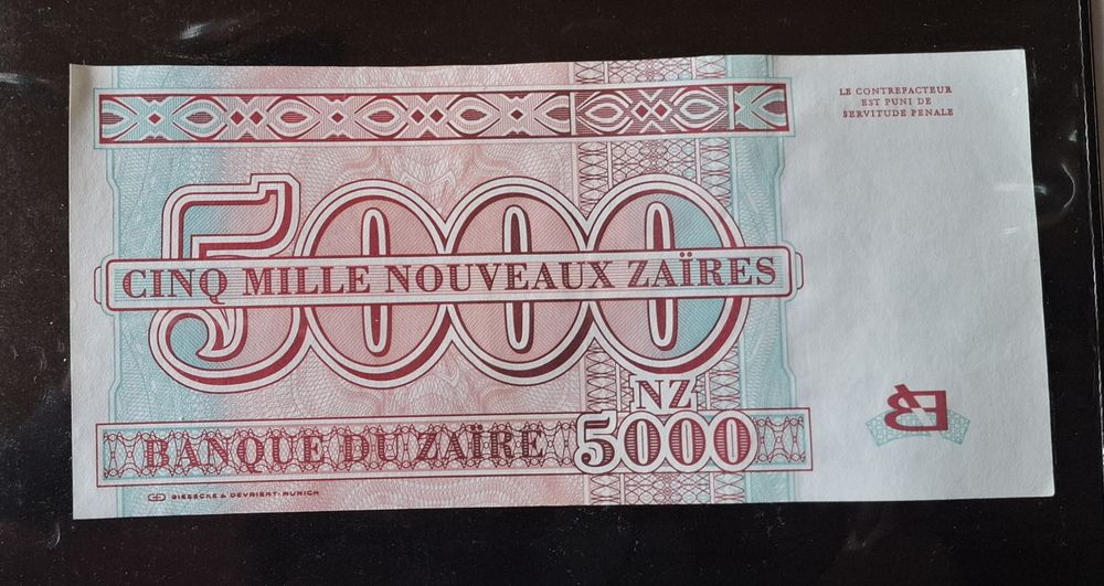 Billet Zaïre 5000 Nouveaux Zaïres 30.1.1995 2