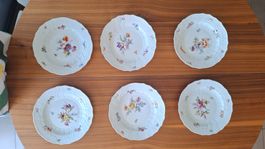 6 Meissen Essteller Blumen Knaufschwerter 1850-1924 I. Wahl