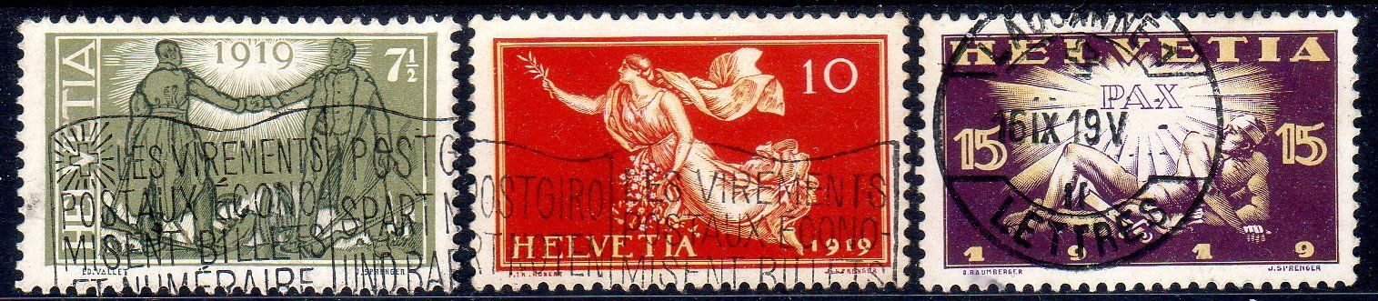 Alle Briefmarken: 1919 FRIEDENSMARKEN SERIE GESTEMPELT - EM476 – Gebraucht aus Losone von EM2019
