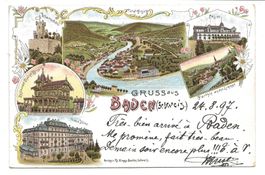 Gruss aus Baden (AG) Grand Hôtel  Casino  tolle Litho 1897 !