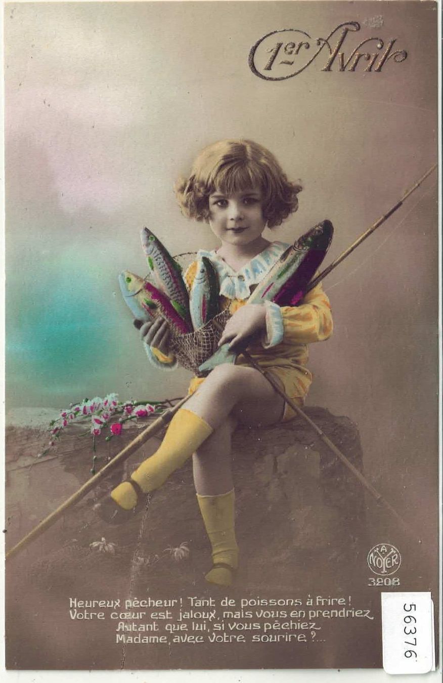 Cartes postales: 1. April - Mädchen mit Fischkorb - coloriert – D'occasion à Ettingen par Kartenplanet