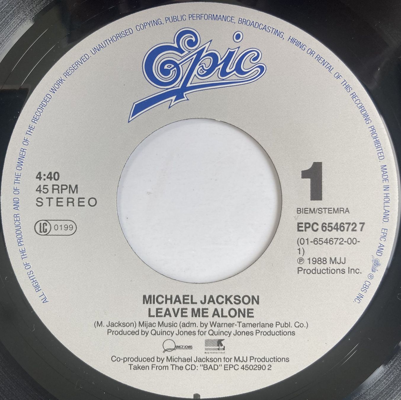 Dischi in vinile: MICHAEL JACKSON - LEAVE ME ALONE – Usato da Bottens venduto da hotter-than-hell 2