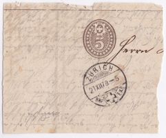 Fragment frühes Streifband Zürich 1878 5c braun
