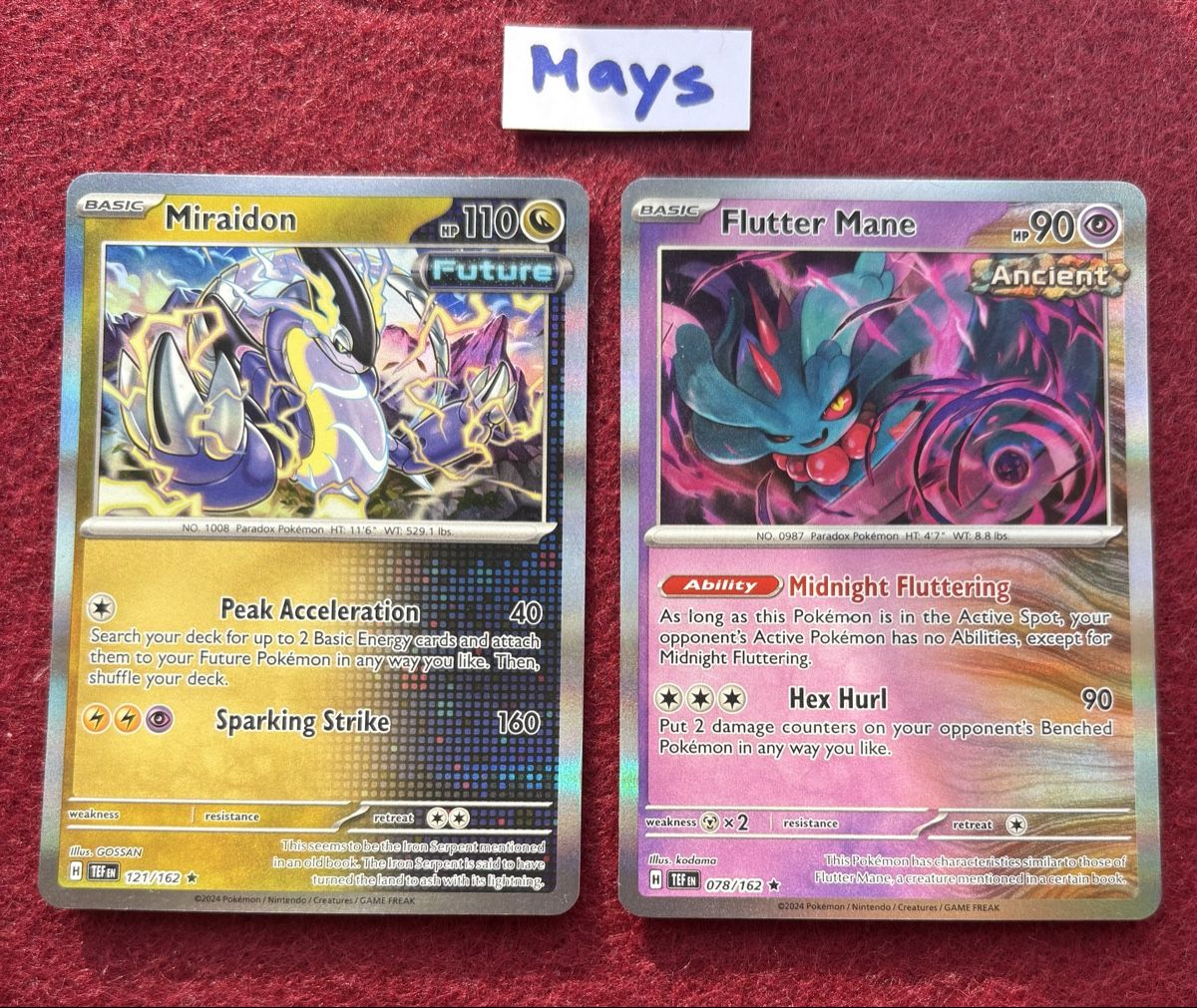Pokémon Carte collezionabili: Miraidon + Flutter Mane 121/162 + 078/162 TEF en – Usato da Embrach venduto da mays