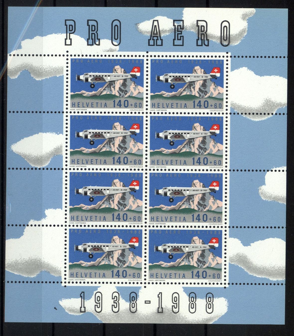 Tutti i francobolli: 1988, Block Pro Aero, Kleinbogen ** – Usato da Willisau venduto da Vollstempel