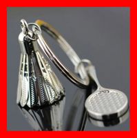 Schlüsselanhänger Badminton Metall Federball Racket Netz