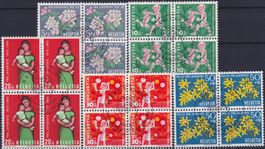 1962, J193-J197 Viererblöcke mit Ersttags-Stempel, Kat: 30.-