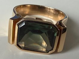MOLDAVIT in massiven Gelbgold Ring  18K