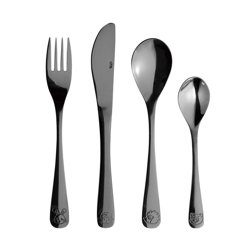 Set di posate: Kinderbesteck schwarz, Set 4-tlg. – Nuovo e nell'imballaggio originale da Wettingen venduto da kochshop