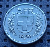 5 Fr. Silbermünze 1950 sehr gut erhalten, Sammlerstück