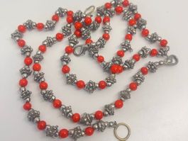 Vintage Schmuck-Set (Kette & Armband) Boho-Style–Rot/Silber