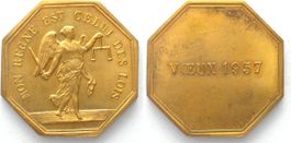 MON REGNE EST CELUI DES LOIS Jeton VOEUX 1957 Bronze RAR unz