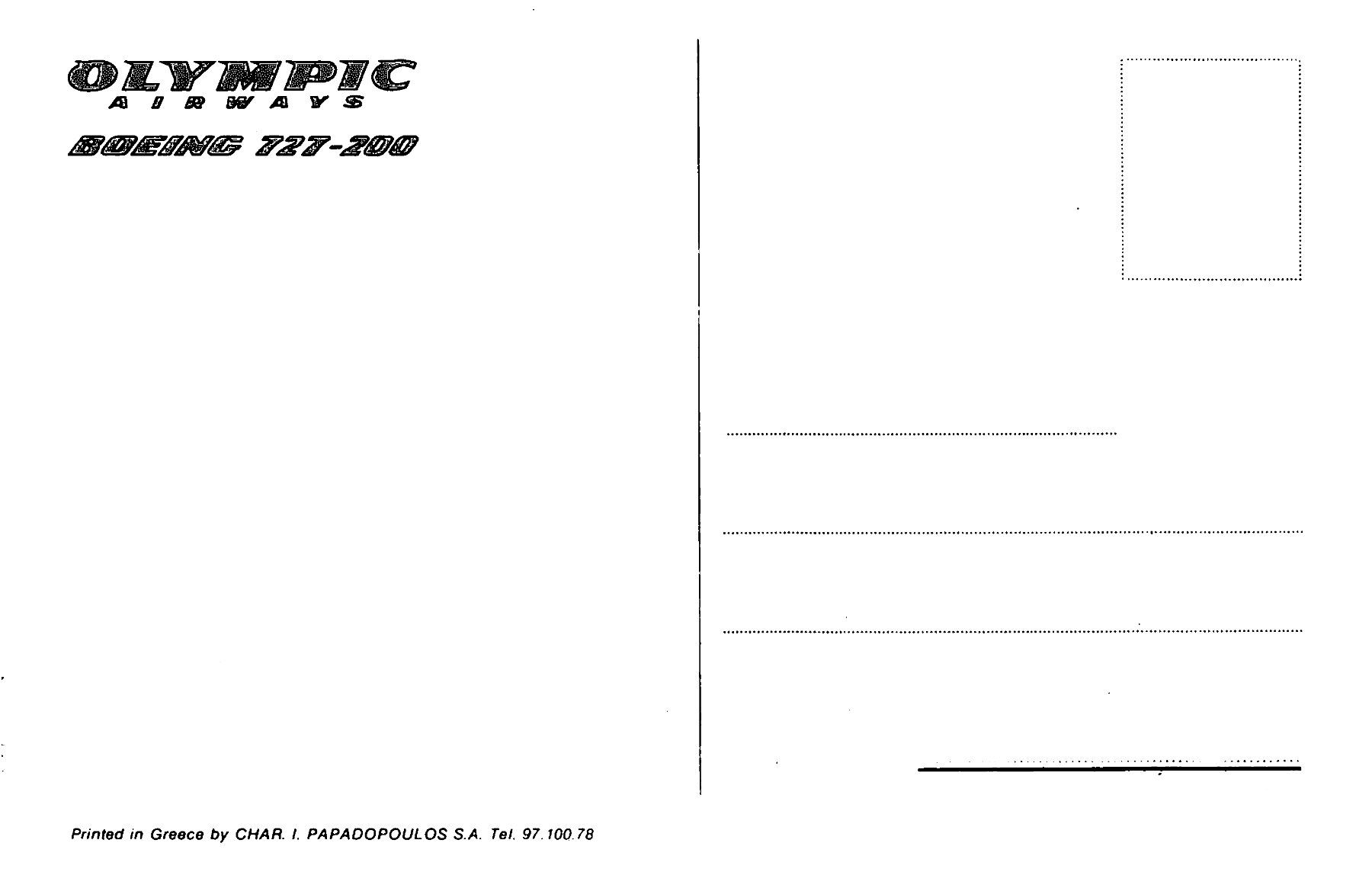 Ansichtskarten: Olympic, Boeing 727 – Gebraucht aus Ottikon b.Kemptth. von Neptun1974 1