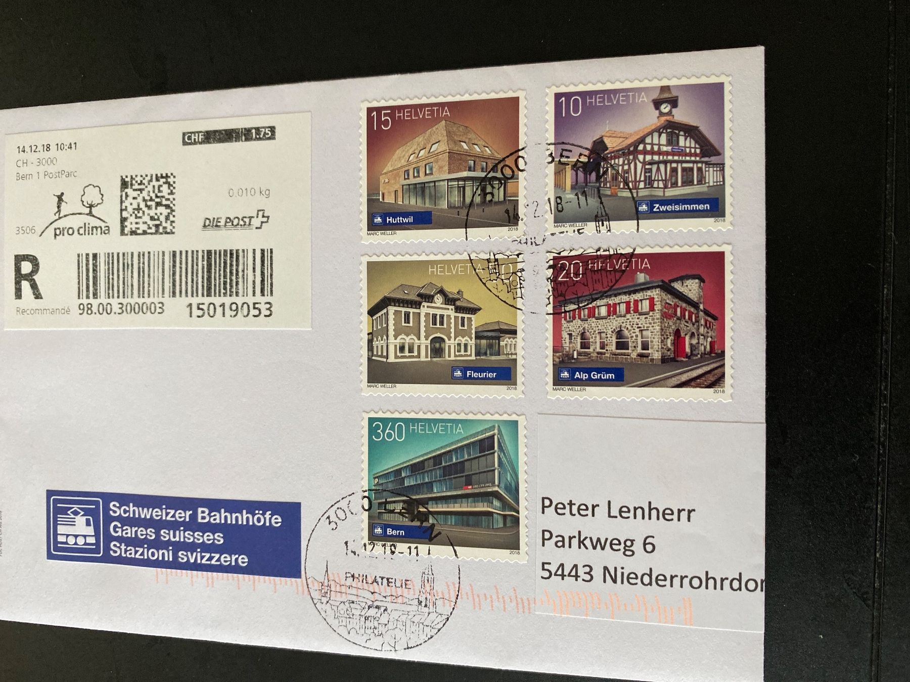 Tutti i francobolli: Schweizer Bahnhöfe 2018 Fleurier ZN 1690 + B35 ab Fleurier – Usato da Niederrohrdorf venduto da leni29
