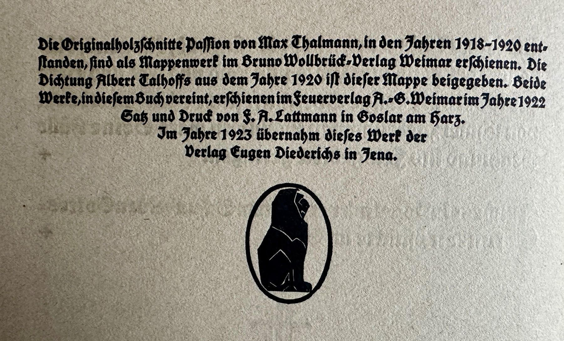 Libri: Max Thalmann, Albert Talhoff: Passion. 1923 – Usato da Zürich venduto da allp 7