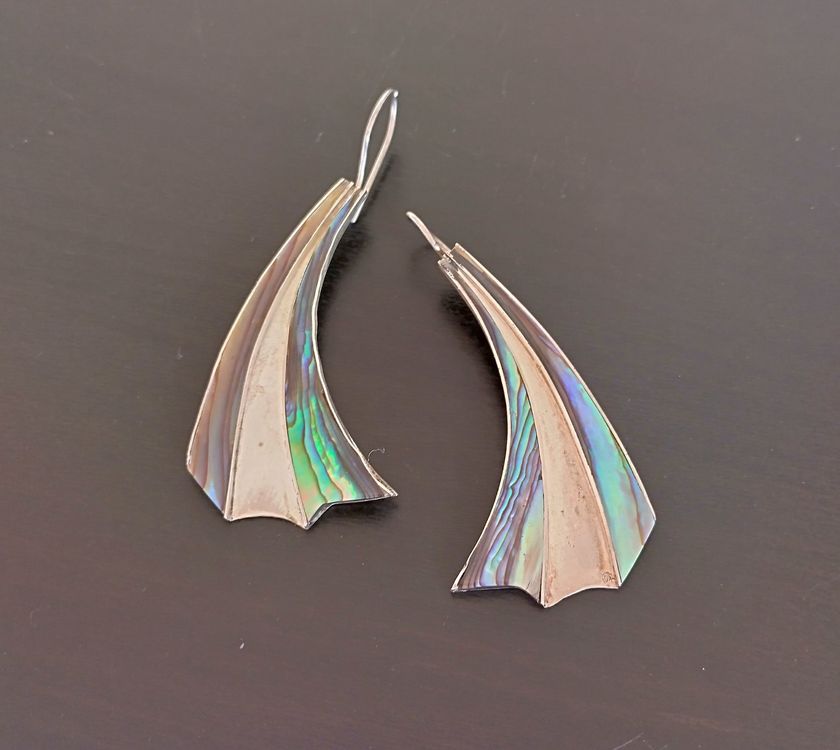 925er Silber Ohrringe Mit Abalone - Walflossen Design Hänger
