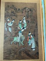 7 Damen mit Löwenritt, Antikes chinesisches Seidengemälde