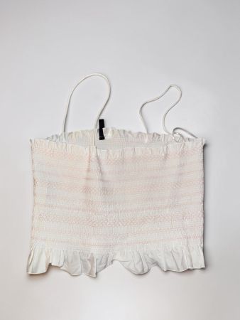 H&M Crop Top weiss/hellrosa gerafft – Grösse L