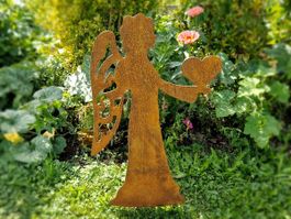 Eisen Engel Gartenstecker Edelrost 110cm Motiv 80 x 47cm