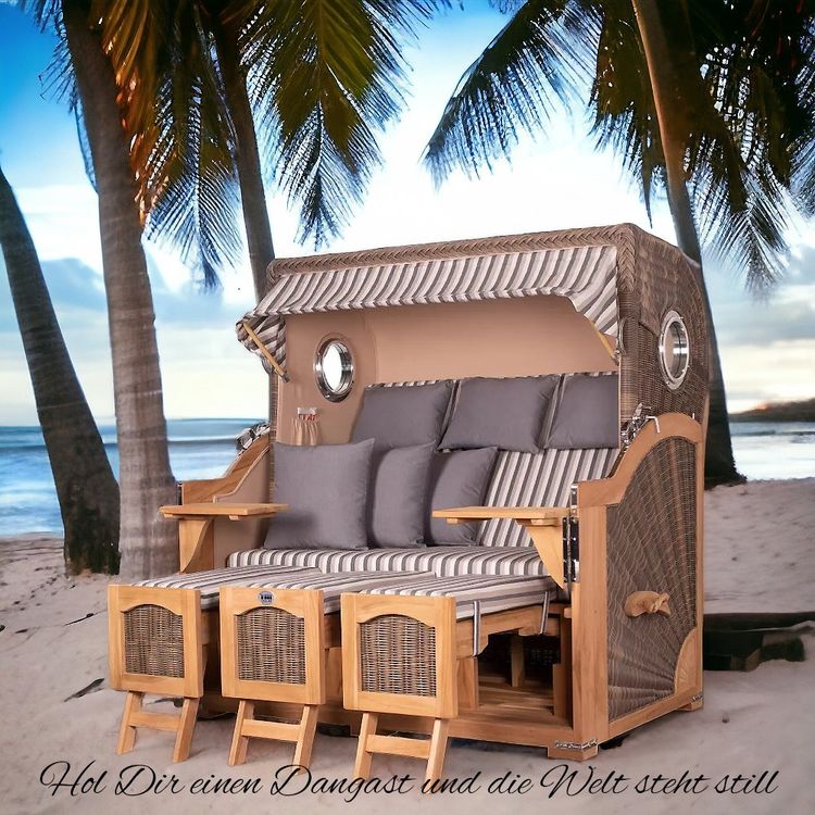 ⭐ 3er Teak Strandkorb Dangast - 170cm - Premium Ausführung (Neu und ...