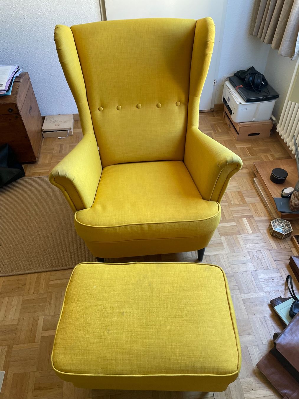 Ikea Poltrone: Ikea Strandmon Wingback Chair & Ottoman - Blue - Chic! – Usato da Genève venduto da jeremiej 1